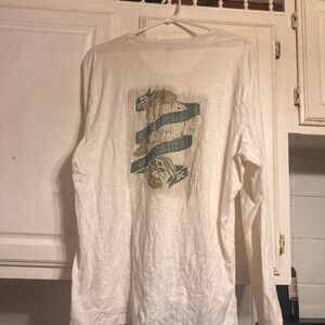 Men's White Long Sleeve Shirt ocean and coast size large